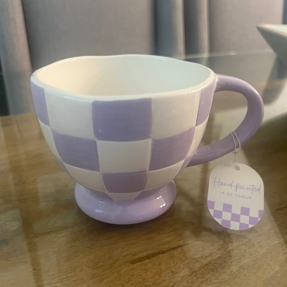 Purple checkered mug tea cup